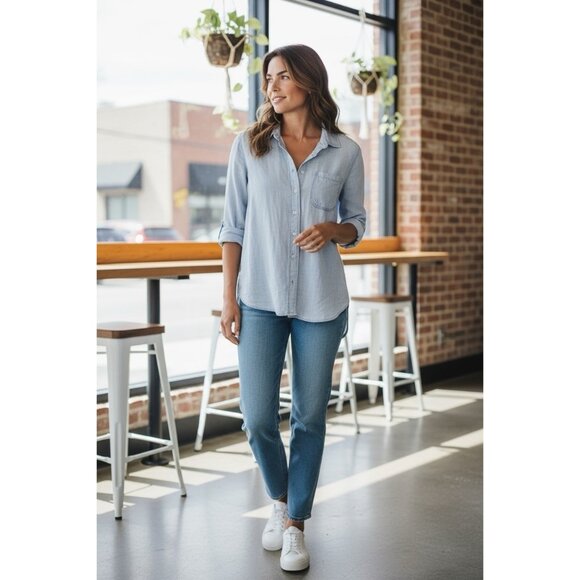 Bella Dahl 100% Tencel Lyocell Button Down Shirt XS Light Blue Soft Chambray - Picture 1 of 8